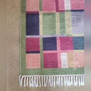 Vintage Boho 80% Wool 20% Cotton Multicolor Geometric Pattern Rug 4x6